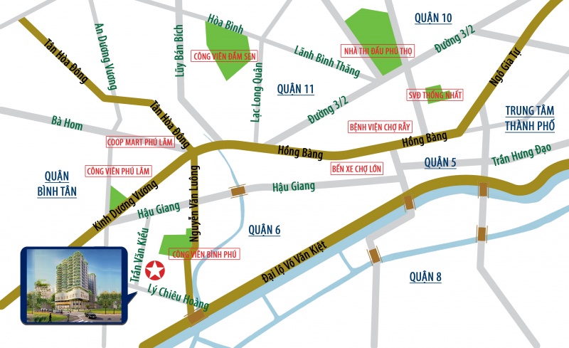 Vị trí dự án căn hộ chung cư Asiana Capella Lý Chiêu Hoàng quận 6