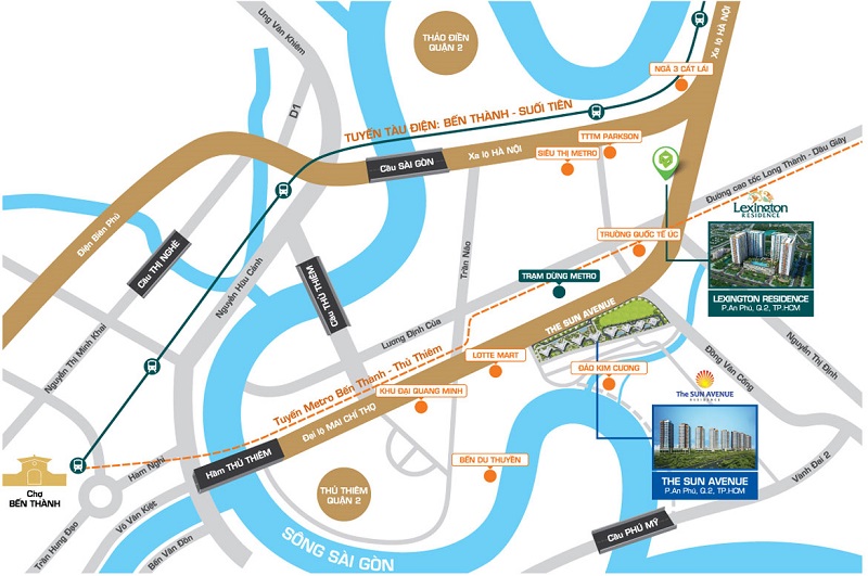 Vị trí căn hộ chung cư The Sun Avanue quận 2
