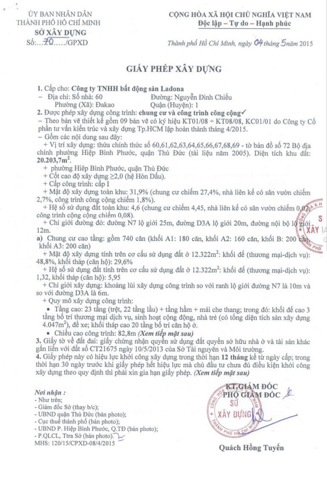 Giấy Phép Xây Dựng Urban Green Thủ Đức