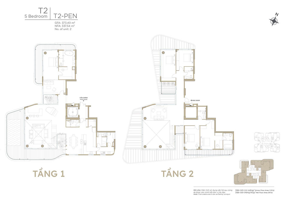Layout Can Ho Thu Thiem Zeit River Toa Thap T2 5 Phong Ngu T2 PEN