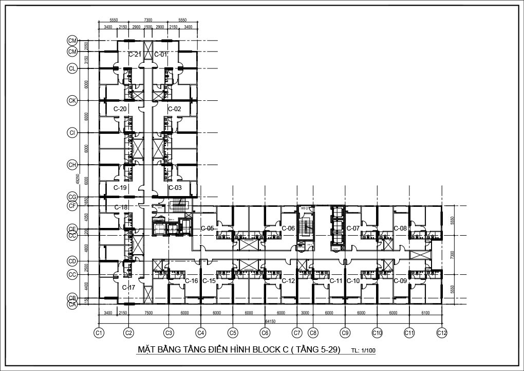 Mặt bằng căn hộ chung cư Diamond Riverside tòa C