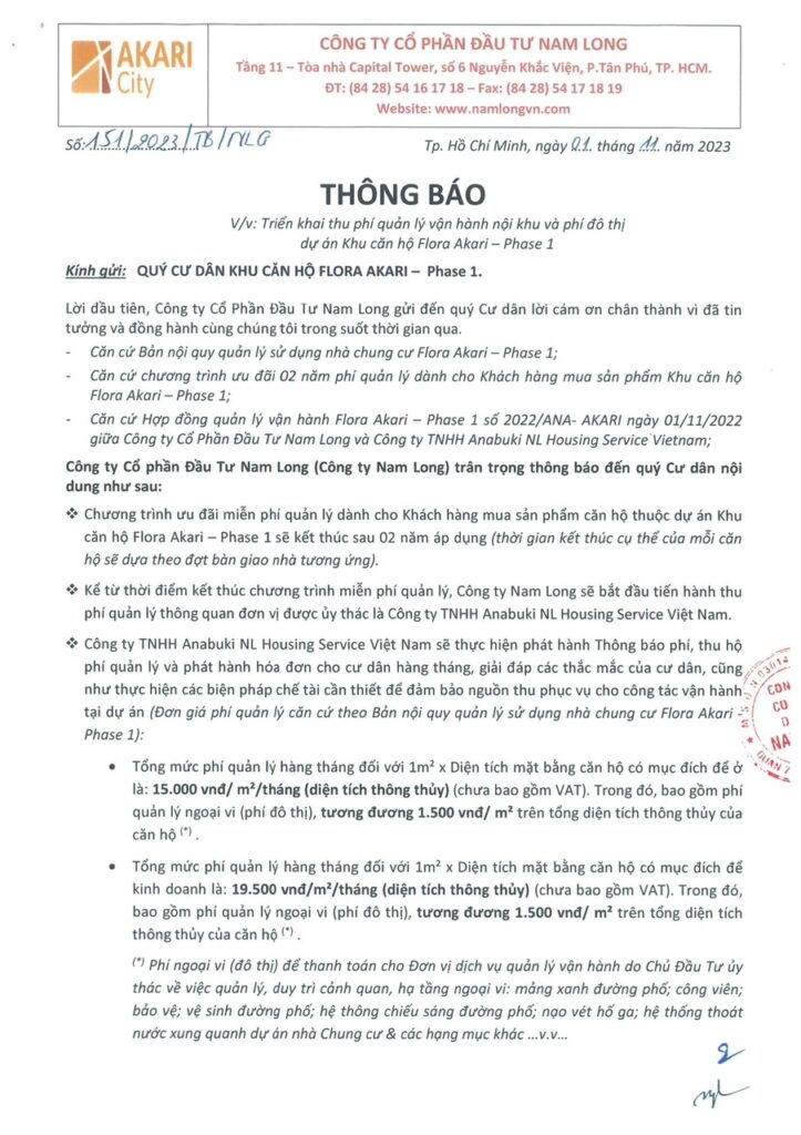 Phí Quản Lý Akari City 2