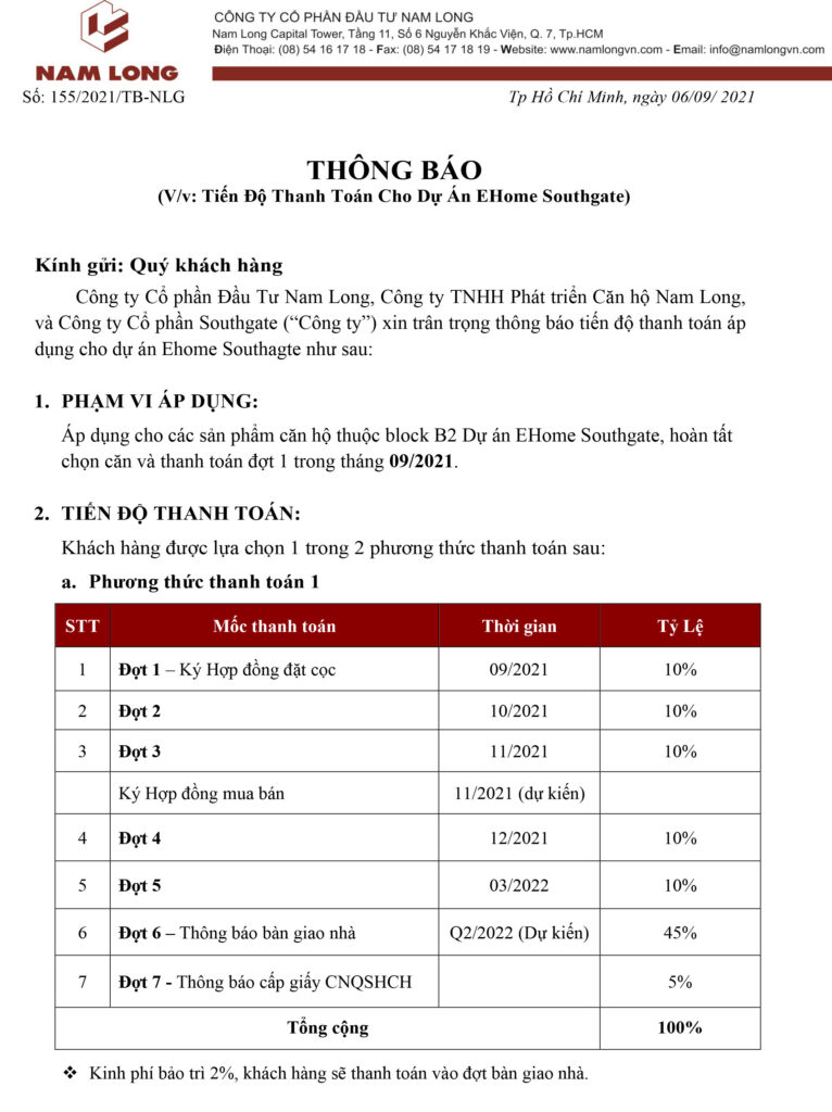 Phương Thức Thanh Toán Ehome Southgate Nam Long 0