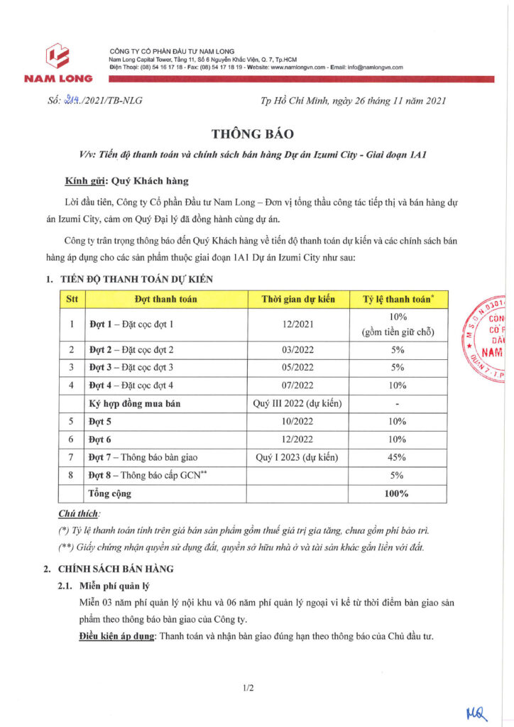 Phương Thức Thanh Toán Izumi City Biên Hòa Đồng Nai 0
