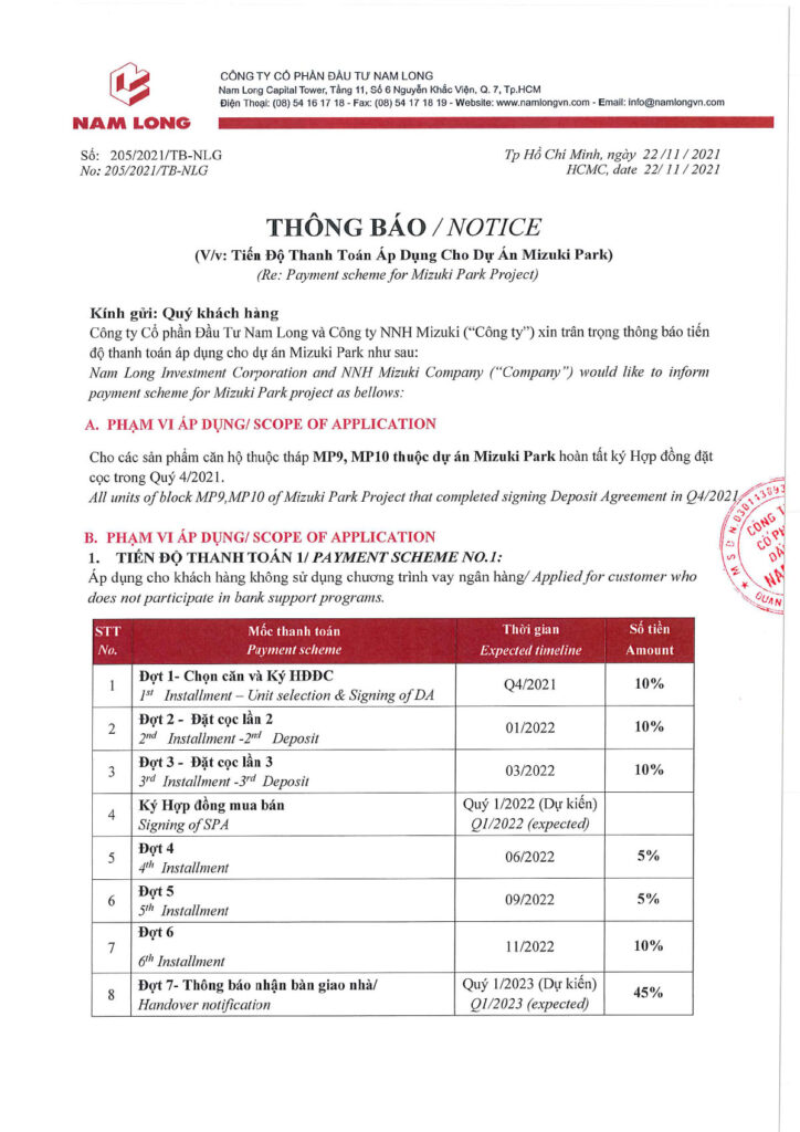 Phương Thức Thanh Toán Flora Mizuki Bình Chánh