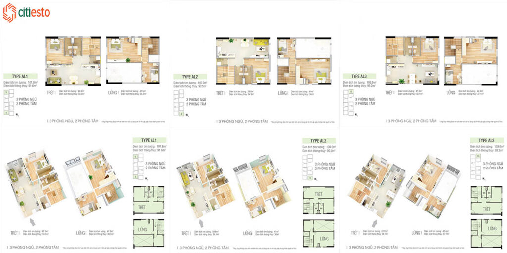 Mặt Bằng Căn Hộ AL1,AL2,AL3 Citi Esto