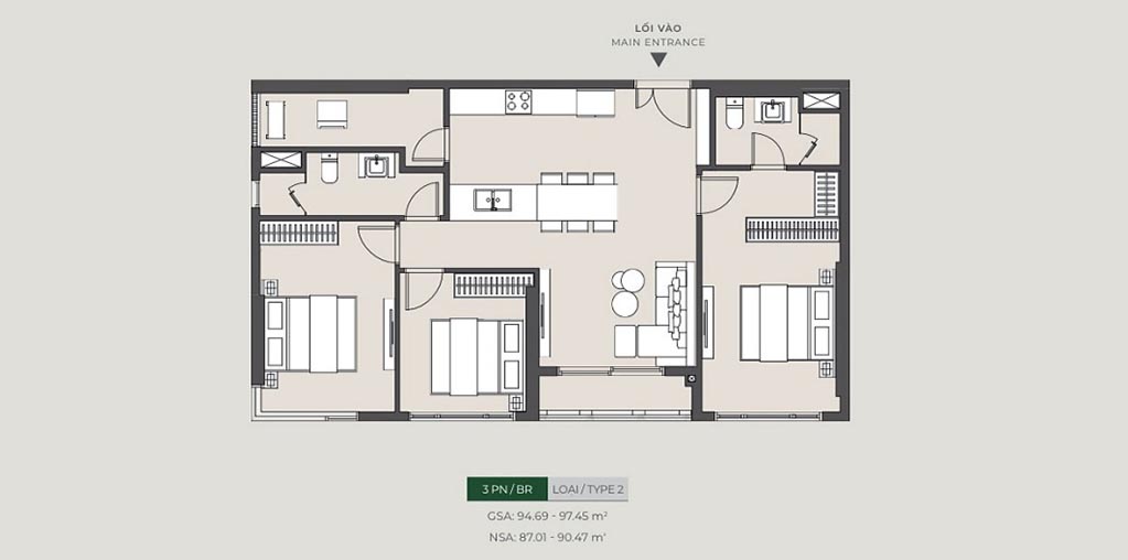 Thiết kế căn hộ 3PN Masteri Lumiere Boulevard quận 9