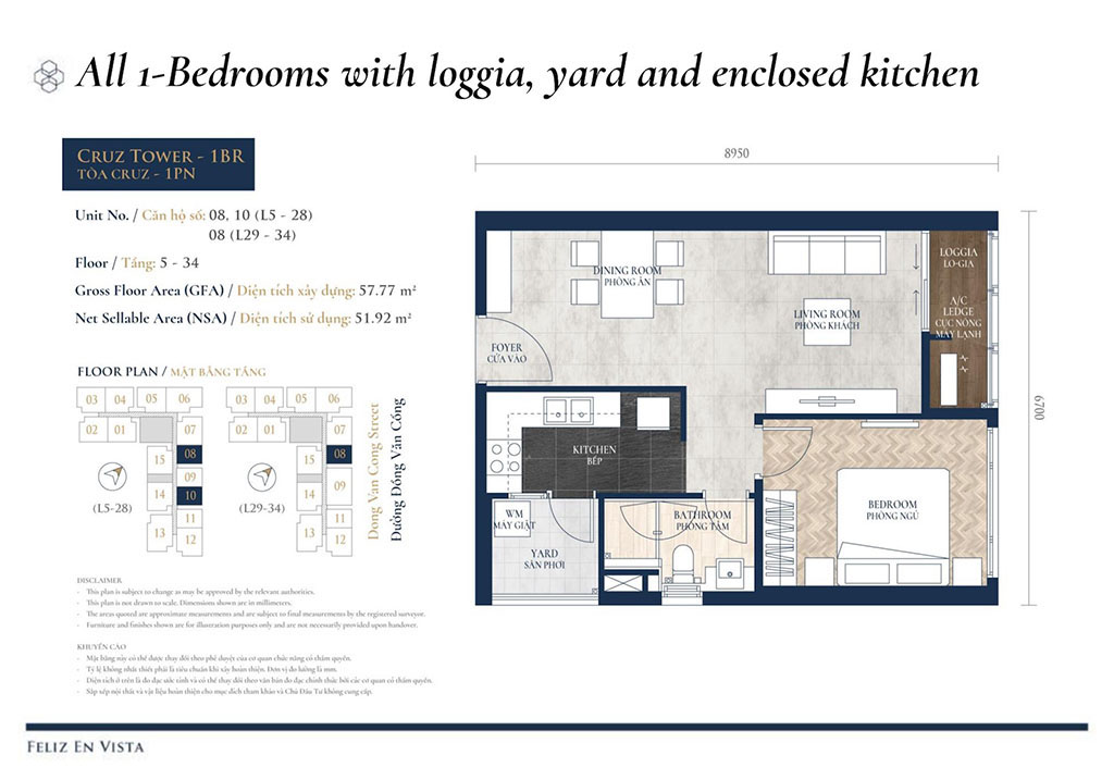 Mặt bằng Tòa Cruz dự án căn hộ Feliz En Vista quận 2