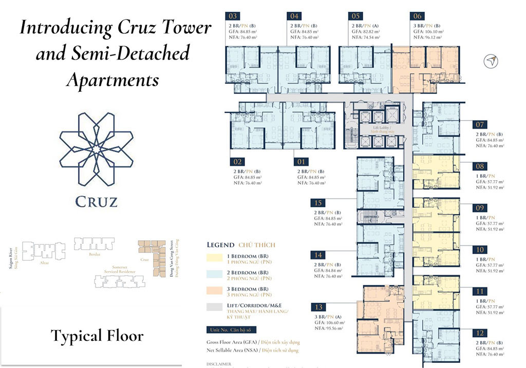 Mặt bằng Tòa Cruz dự án căn hộ Feliz En Vista quận 2