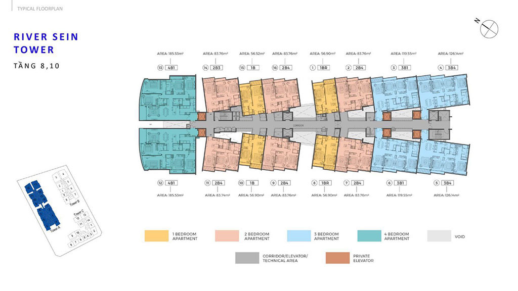 Mặt bằng tháp Seine dự án căn hộ The River Thủ Thiêm quận 2