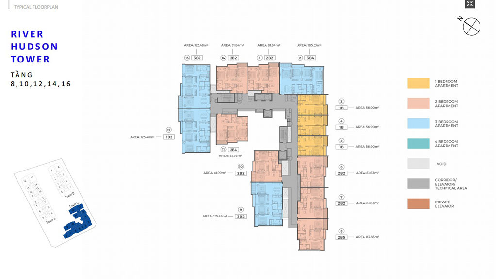 Mặt bằng tháp Hudson dự án căn hộ The River Thủ Thiêm quận 2