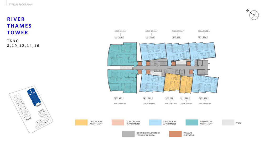 Mặt bằng tháp Thames dự án căn hộ The River Thủ Thiêm quận 2